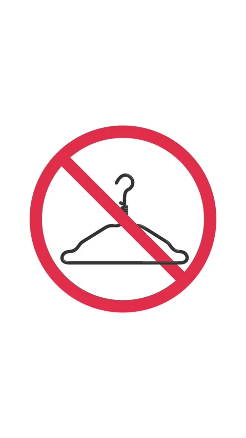 Vertical video. Loop animation. Ban sign with crossed out metal hanger Stock-Footage 338312792