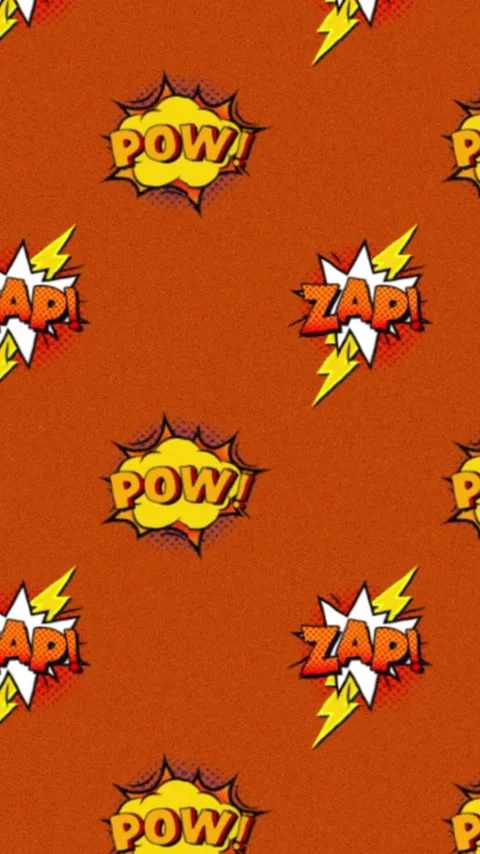 Vertical video: On loop comic motif scrolling upward showing POW and ZAP badges Stock Footage 348375150