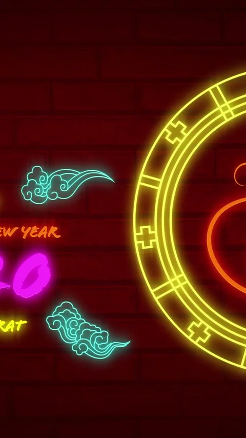 Vertical video: On loop neon signage pulsing and flickering against red brick Stock Footage 348490778