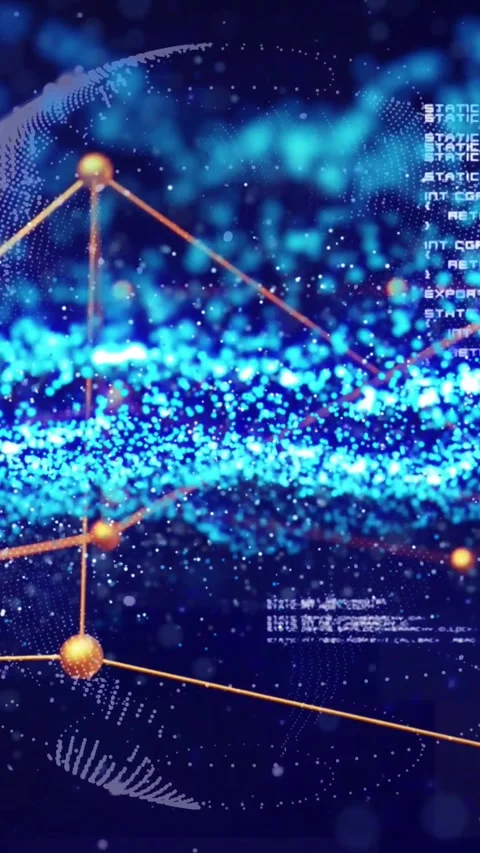Vertical video: Loop start data globe moving blue band sliding gold nodes Stock Footage 328331936