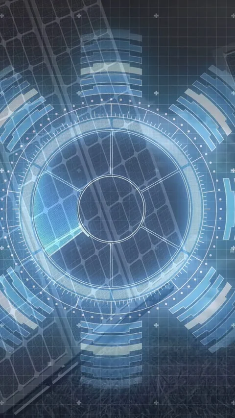 Vertical video: Loop start HUD looping, wedge rotating right, arcs pulsing, bars Stock Footage 334382172
