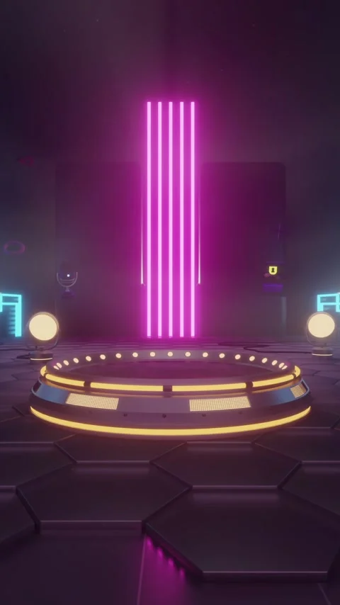Vertical video: Loop starting platform pulsing with pink bars and rim lights, Vídeo Stock 348492340