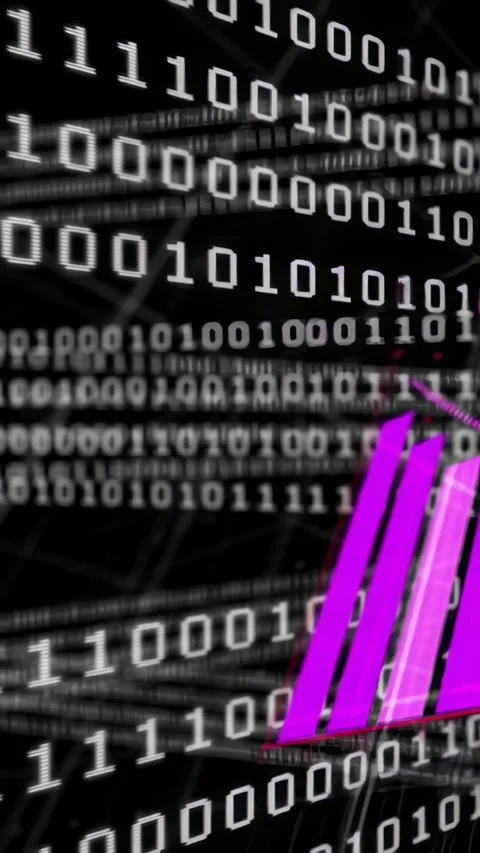 Vertical video: Loop starting white binary digits scrolling, magenta slats Stock Footage 329756273