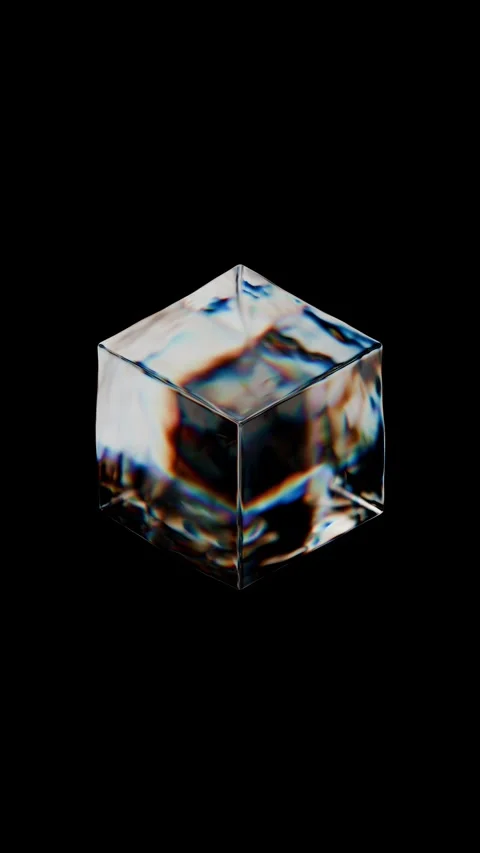 Vertical video. Looped abstract wave animation of a glass cube. Effect of li Stock Footage 281199350