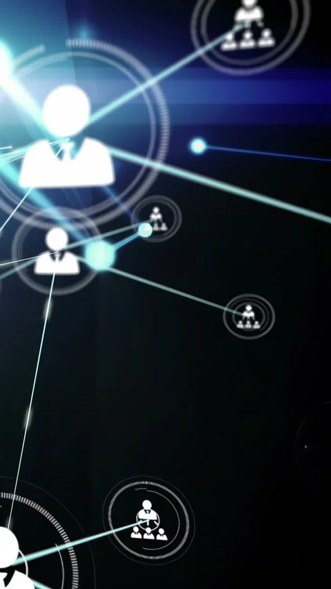 Vertical video: Looping digital network starting lines linking HUD and nodes, Video stock 330189547