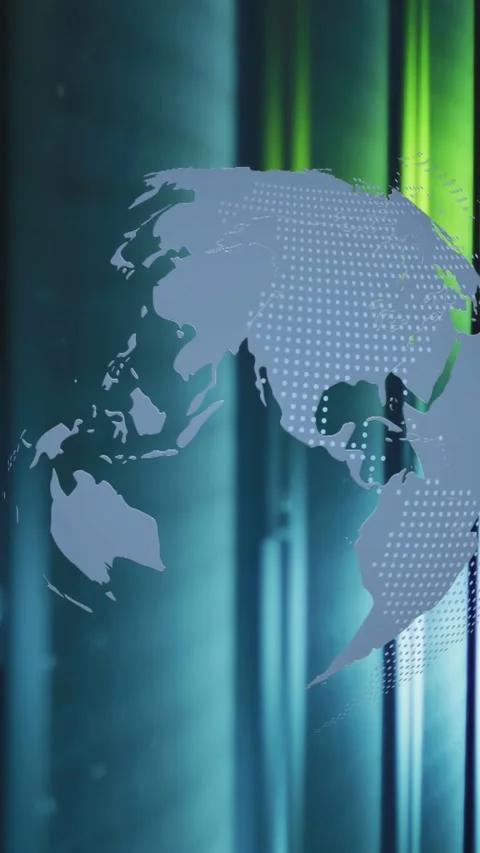 Vertical video: Looping globe rotating right showing continents dots shifting Stock Footage 333006181