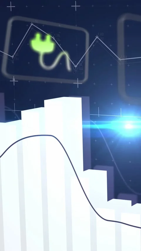Vertical video: Lower bars rising, 3D bar chart moving right, icons pulsing, Stock Footage 332823626