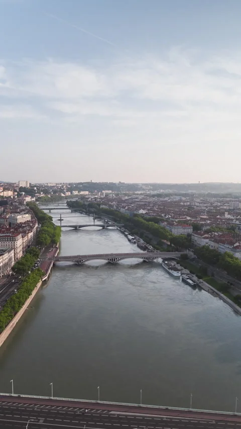 Vertical Video of Lyon, Vertical Aerial View Shot, sunset, sunrise, day Stock Footage 270829863