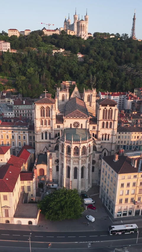 Vertical Video of Lyon, Vertical Aerial View Shot, sunset, sunrise, day Video stock 270829888