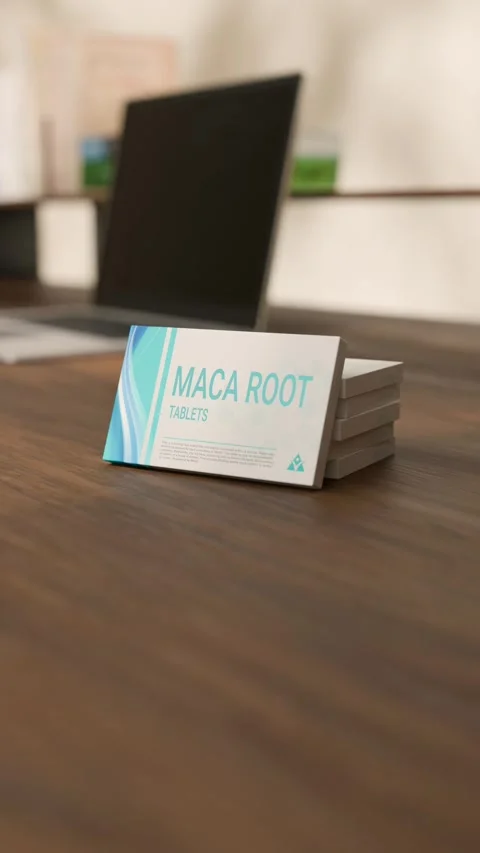 VERTICAL VIDEO OF MACA ROOT TABLETS IN A MEDICINE BOX Stock Footage 302968382