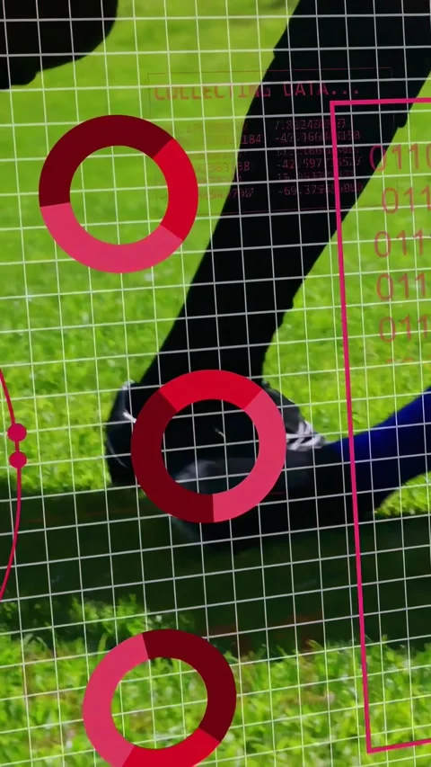 Vertical video: Magenta globe and grid sliding, 2 players sliding for ball while Stock Footage 333527887