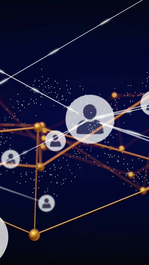 Vertical video: Main avatar emerging pulsing linking gold dots via white beams Vídeo Stock 332985035