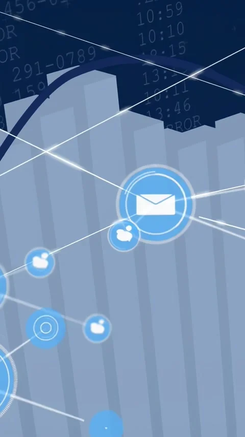 Vertical video: Main envelope node pulsing and sending links out, showing email Video stock 334187172