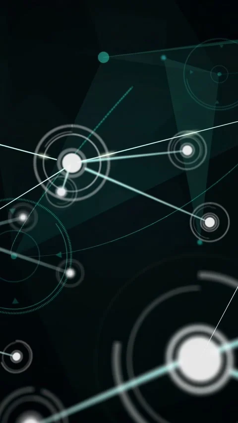 Vertical video: Main white node pulsing, sending beams linking nodes and showing Stock Footage 340133259