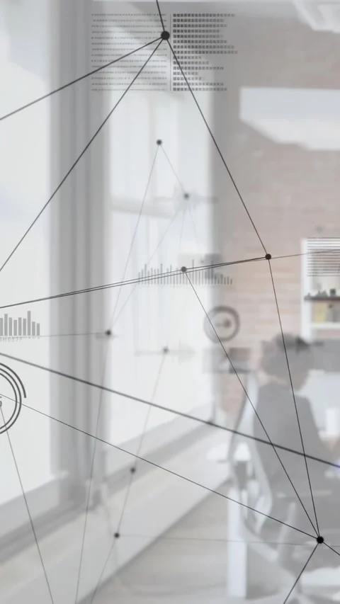 Vertical video: Male business user typing and analyzing data, causing HUD nodes Stock Footage 331168431