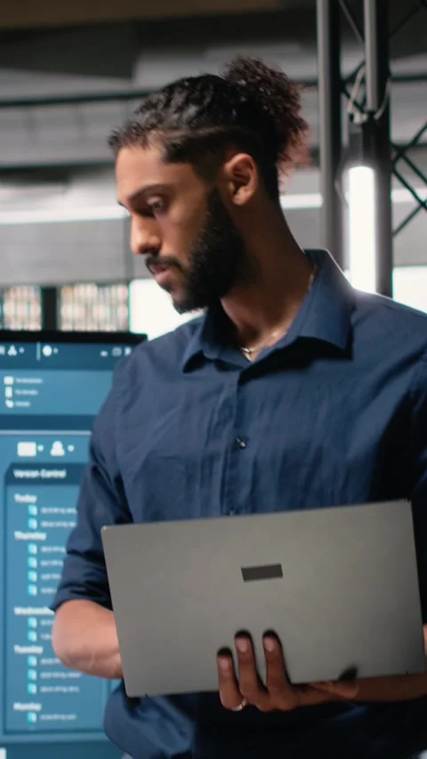 Vertical Video Male developer evaluating architectural 3D models and plans Stock Footage 316185954