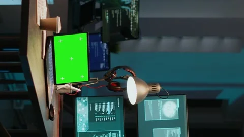 Vertical video: Male hacker using greenscreen to break into IT server Stock-Footage 221797221