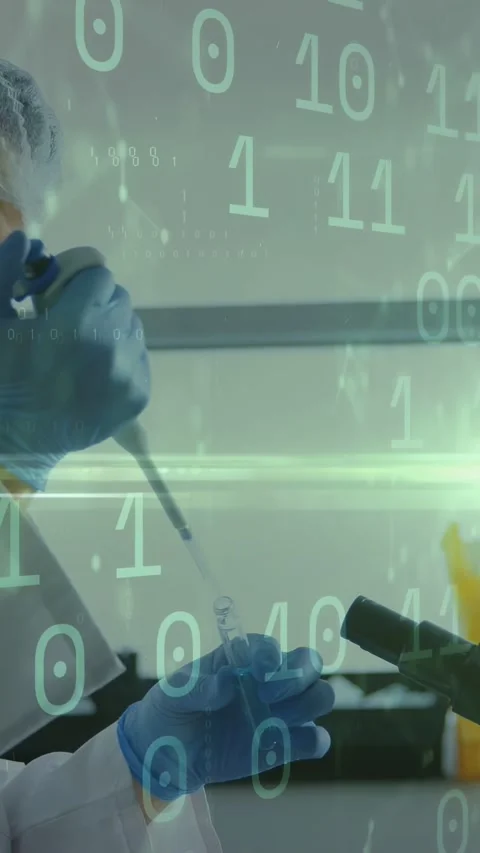 Vertical video: Male lab tech reaching for pipette, pipetting sample for Stock Footage 335264102