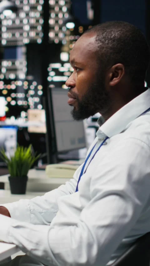 Vertical Video Male PC user interacting with AI chat system on computer at Stock Footage 318625498
