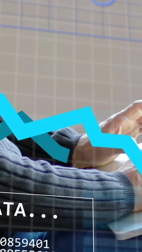 Vertical video: Male pro tapping tablet, initiating DATA panel and blue charts Stock Footage 334792906