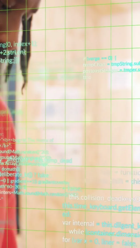 Vertical video: Male tapping tablet screen and causing green grid overlays while Stock Footage 329961560