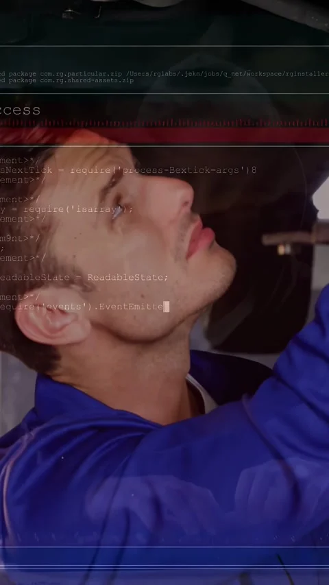 Vertical video: Male tech noting on clipboard as code overlay scanning, Stock Footage 334598533