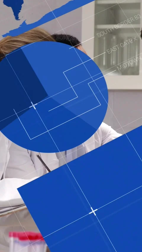 Vertical video: Male tech talking gesturing sending blue graphs over bench while Stock Footage 330580568