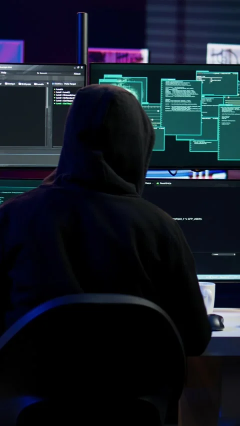 Vertical video Malicious man hacking, stealing credit card numbers Stock Footage 275992554