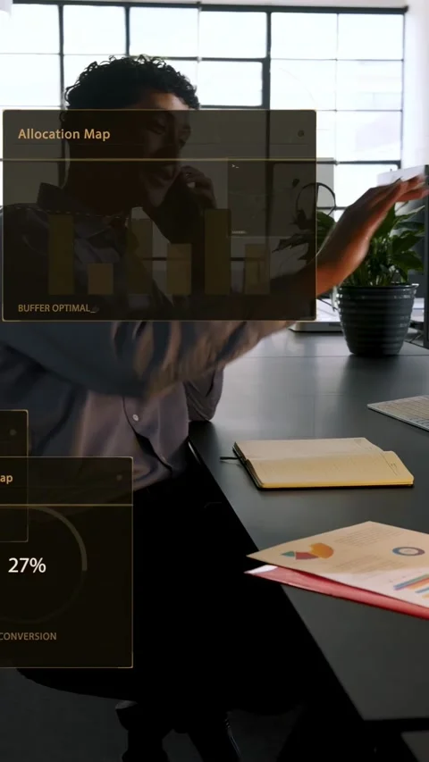 Vertical video: Man analyst on phone noting while checking cluster health, Stock Footage 333542394