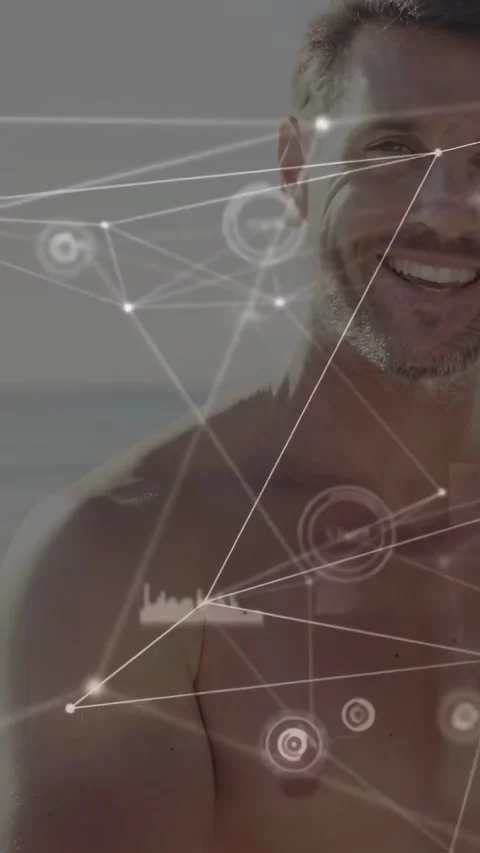 Vertical video: Man and son smiling AR overlay growing camera shifting son Stock Footage 334598641