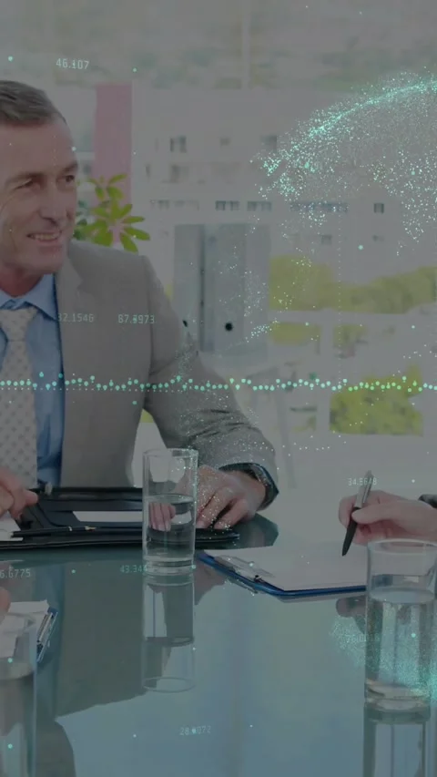 Vertical video: Man checking papers after pen tap as partner signing, biz data Stock Footage 331638902