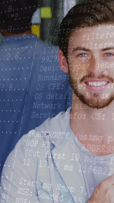 Vertical video: Man at desk holding blue marker, on pullback causing tech code Stock Footage 329876746