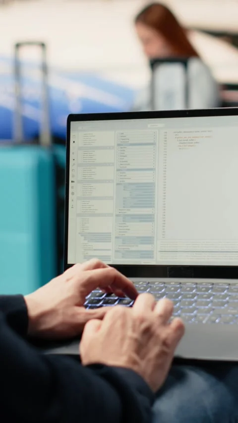 Vertical Video Man digital nomad, focused on programming, system development 動画素材 333612450