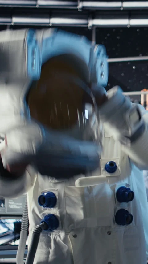 Vertical video Man doing planet colonization reacts to extraterrestrial presence Stock Footage 310759091