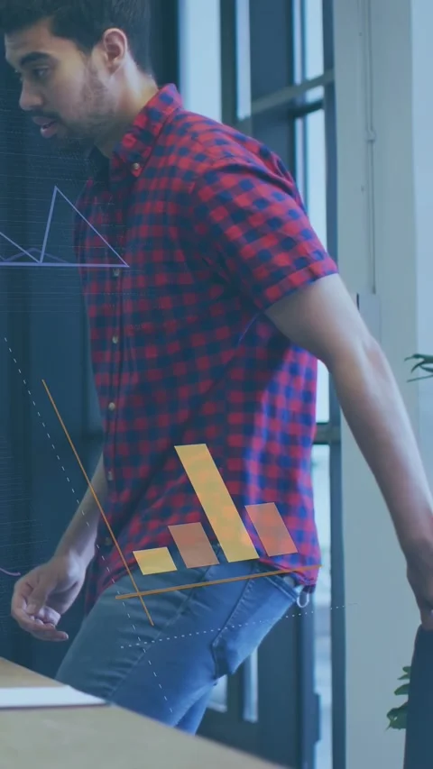 Vertical video: Man entering right pulling seat and showing work bars over docs Stock Footage 333821580