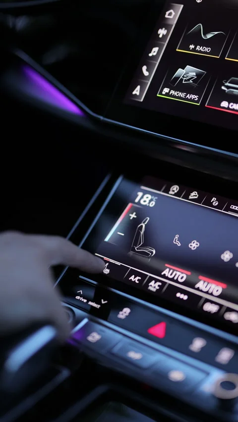 Vertical video of Man finger press heating button in the car. Pressing Heated Stock Footage 335947084