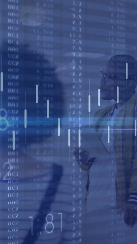 Vertical video: Man glancing at phone raising head checking data while finance Stock Footage 333480199