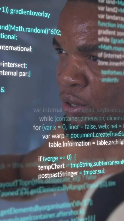 Vertical video: Man gripping bar starting lift faint code scrolling across face Stock Footage 331128461