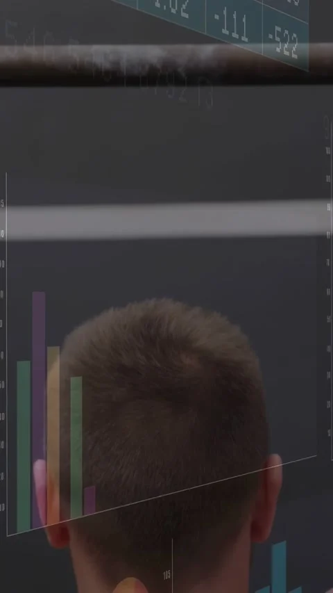 Vertical video: Man gripping bar and doing pull-ups while charts sliding over Stock Footage 333577199
