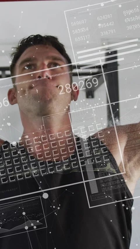 Vertical video: Man gripping red bar and initiating pull-ups for training, HUD Stock Footage 330982624