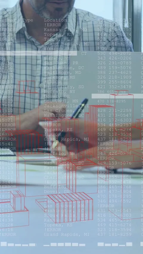 Vertical video: Man guiding docs while peer reaching with pen, HUD mapping table Stock Footage 330332523