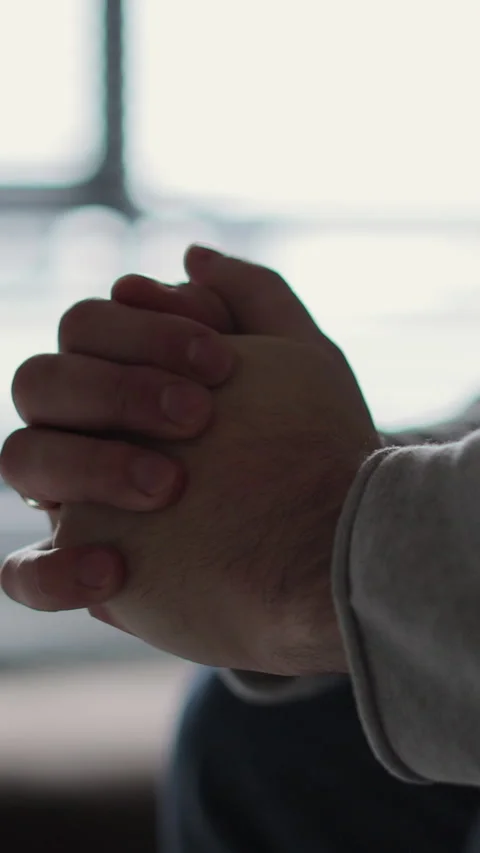 Vertical video Man hands fidget and pray, signaling depression and the losses. Stock Footage 337649388