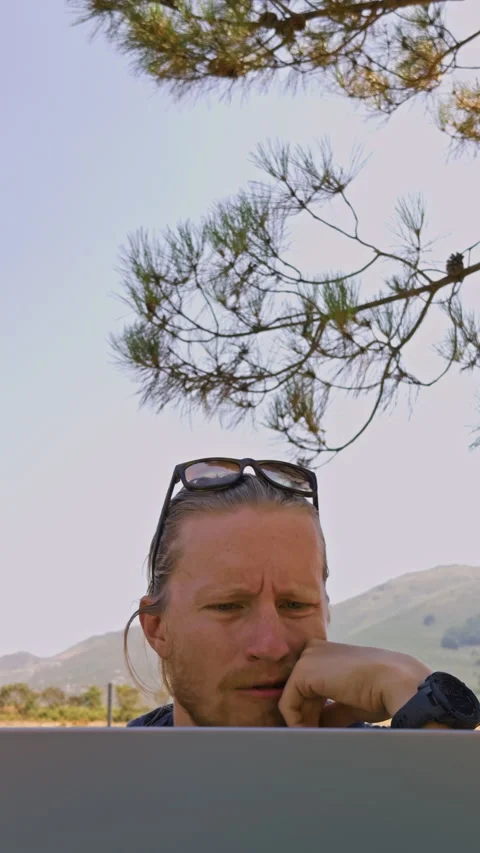 Vertical Video of Man Having Idea at Laptop Stock Footage 344813498