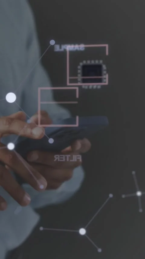 Vertical video: Man holding smartphone tapping screen, configuring UI while tech Stock Footage 333978336