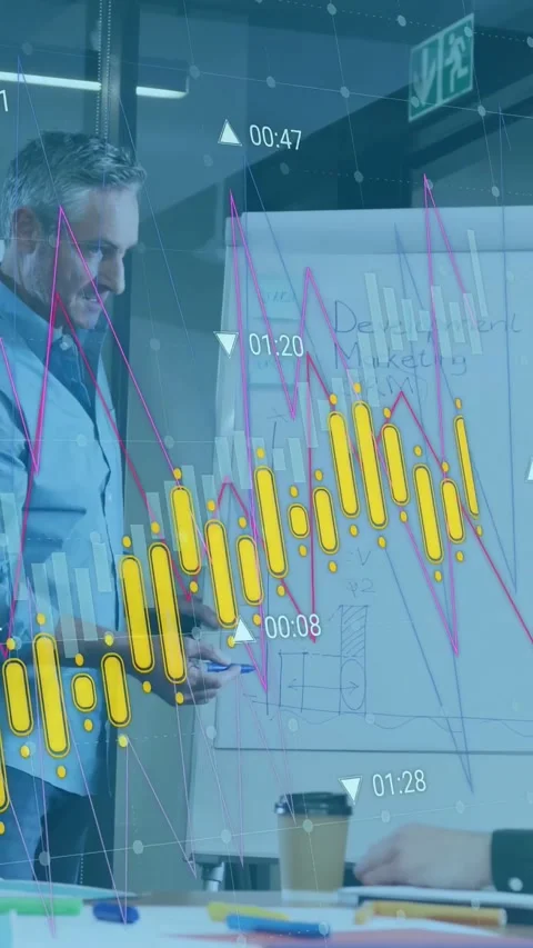 Vertical video: Man leading at chart drawing funnel and bars causing data Stock Footage 333527954