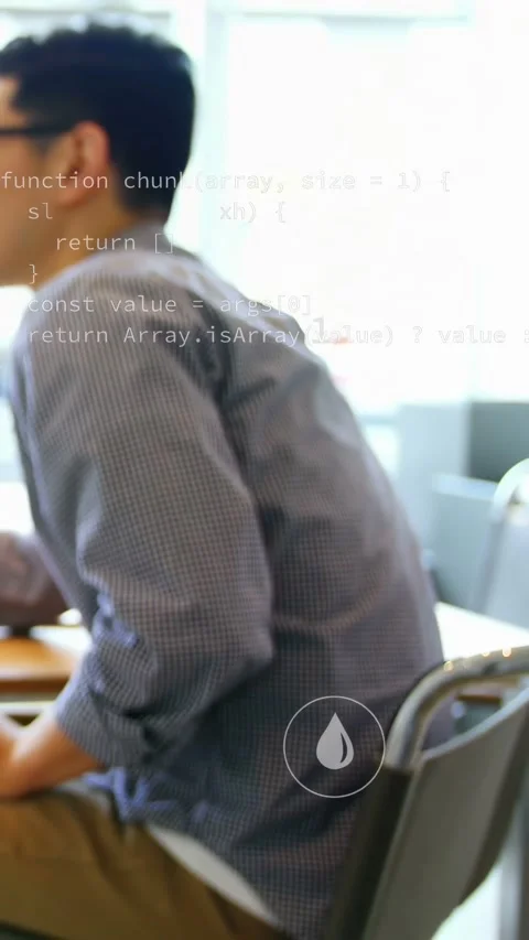 Vertical video: Man leaning in and turning after camera focus, with code, tech Stock Footage 333020530