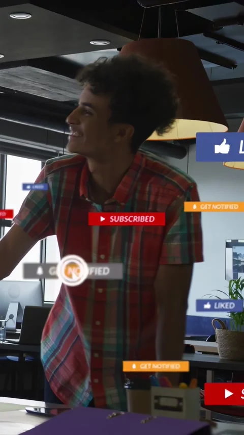 Vertical video: Man leaning table glancing left and reacting starting social Stock Footage 331350069