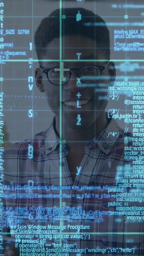 Vertical video: Man leaning, typing on keys, testing code, activating blue code Stock Footage 331334207