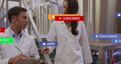 Vertical video: Man noting clipboard, woman coming and joining brewery check Stock Footage 334036839