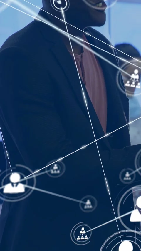Vertical video: Man in office reacting offscreen, camera rising causing net Stock Footage 332823455